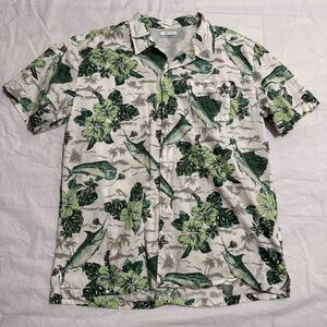 Columbia Fishing PFG Button Up Shirt Short Sleeve Floral Marlin Vented Men Large
